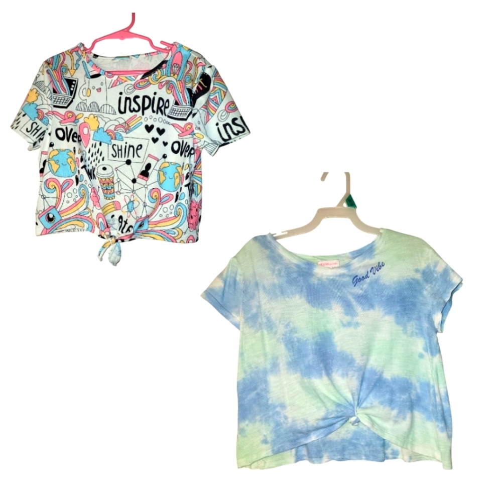 Design History/ Shein Girls Short Sleeve Tie Front Tees, T- Shirts x2, S/M, EUC